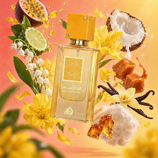 Lattafa Ana Abiyedh Passion Eau de Parfum 60 ml mit Passionsfrucht Kokosnuss Karamell Vanille und Moschus